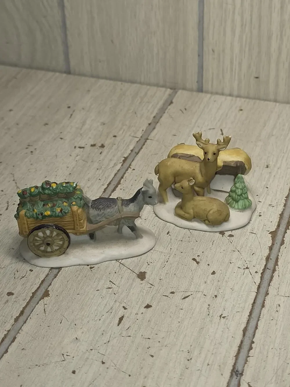 Vtg Department 56 Donkey Pulling Waggon Deer By Hay Holiday Christmas Village
